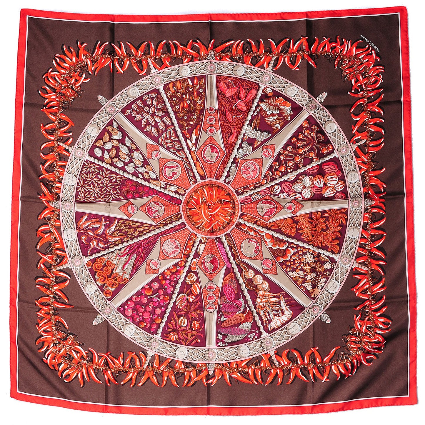 Silk Aux Pays Des Epices Scarf 90 Rouge Vif Brun Prune
