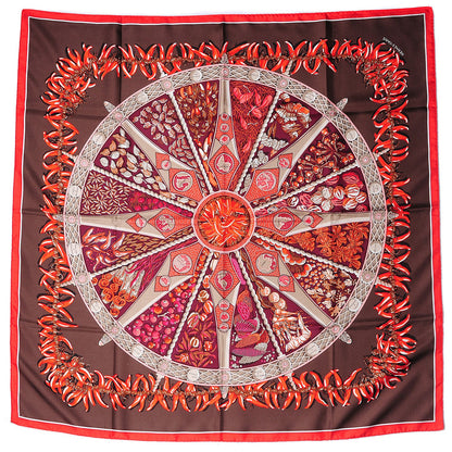 Hermes Silk Aux Pays Des Epices Scarf 90 Rouge Vif Brun Prune 2 of 4