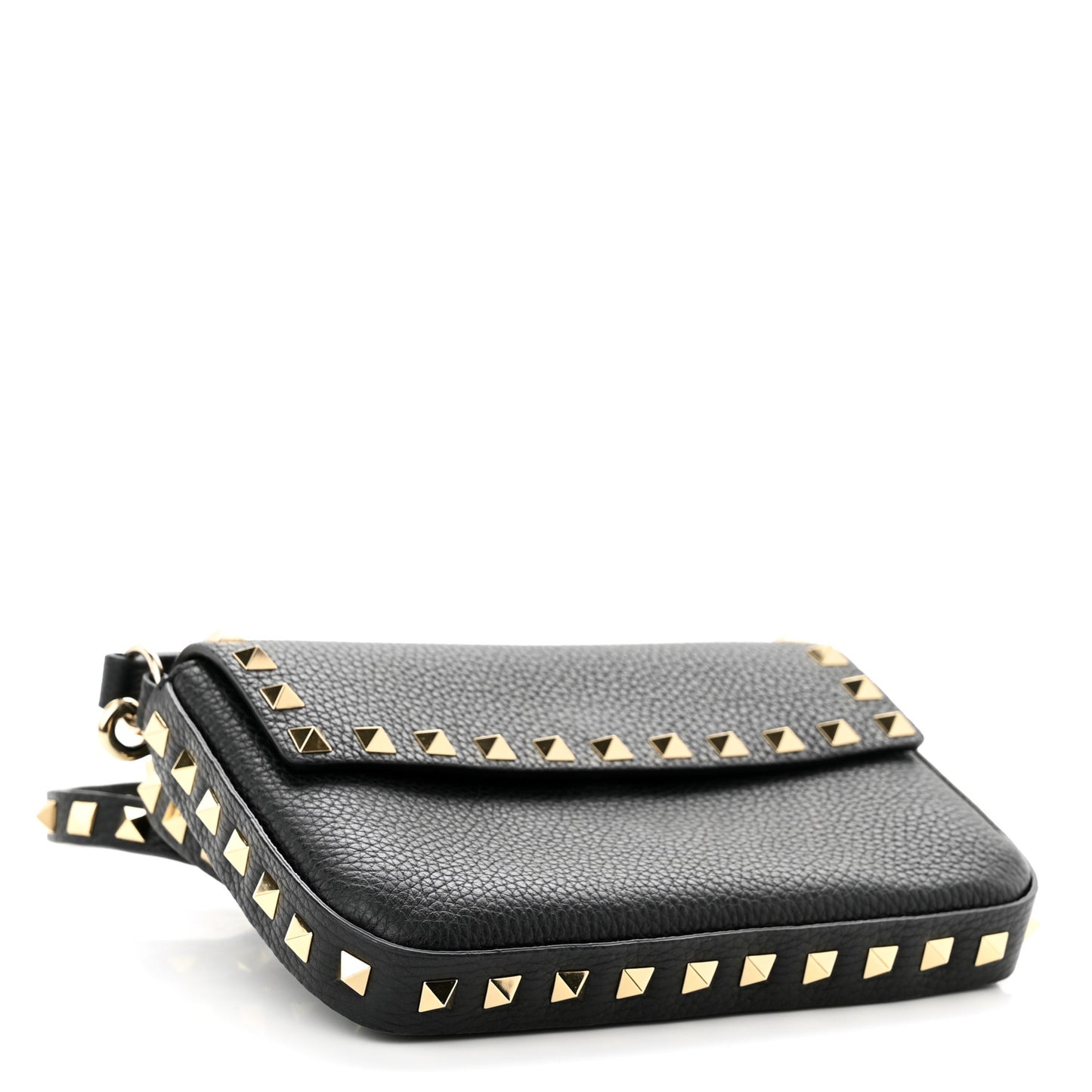 Grainy Calfskin Rockstud Crossbody Pouch Black