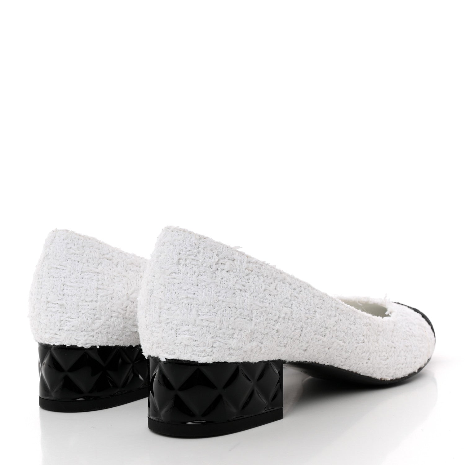 Chanel Tweed Grosgrain Cap Toe CC Pumps 37 White Black 4 of 12