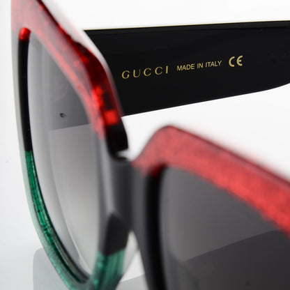 Gucci Square Frame GG0083S Sunglasses Glitter Red Black Green 6 of 8