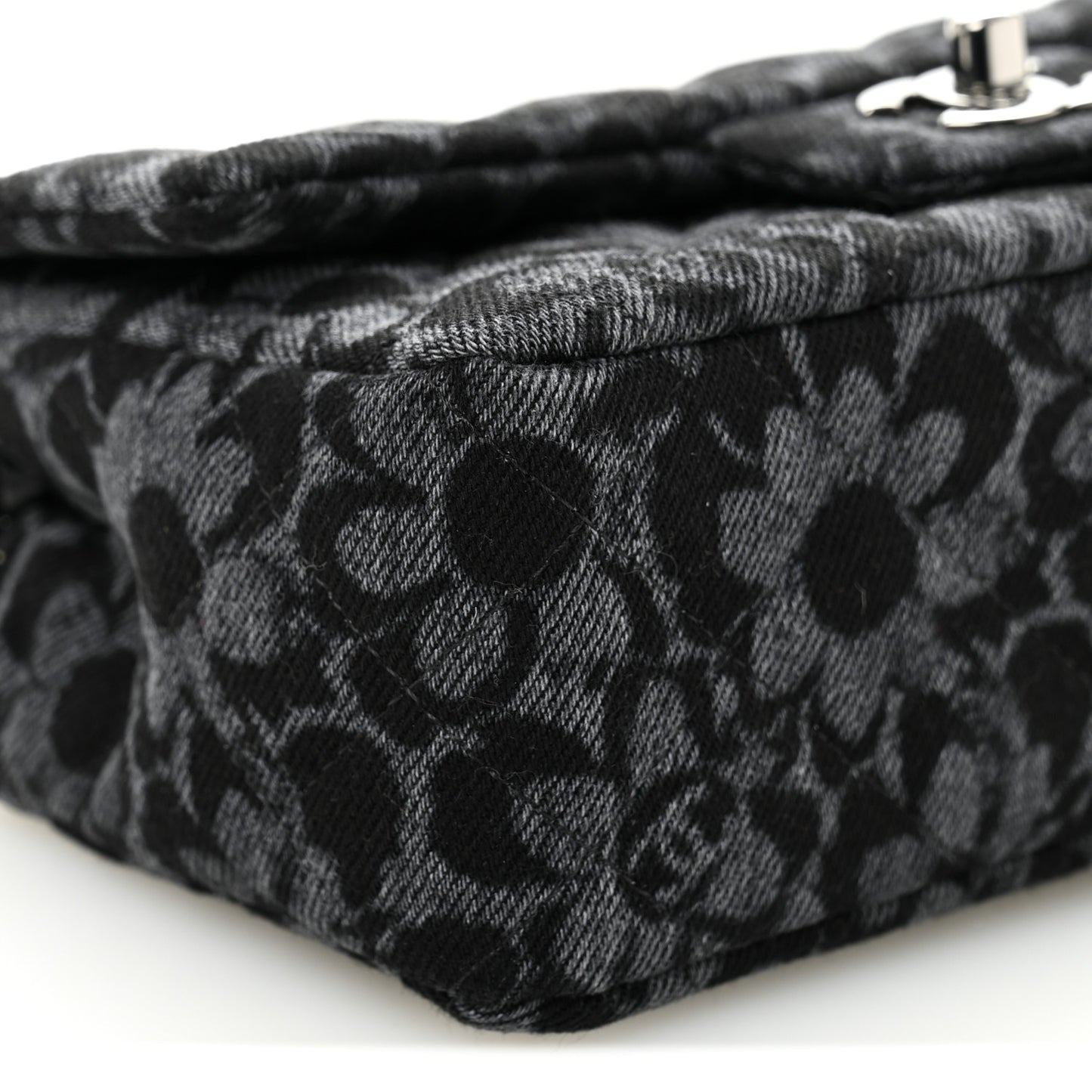 Printed Denim Quilted Flower Mini Rectangular Flap Black