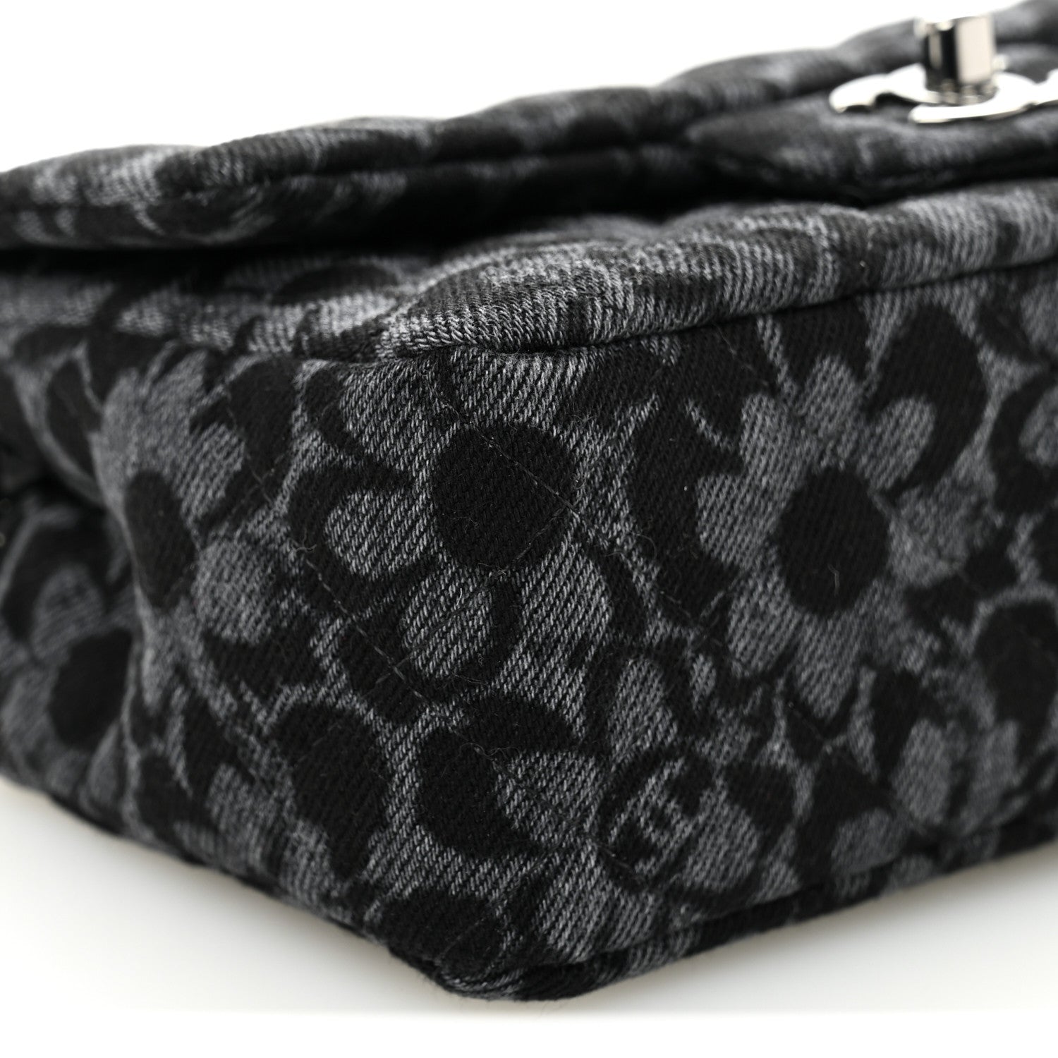 Chanel Printed Denim Quilted Flower Mini Rectangular Flap Black 9 of 11
