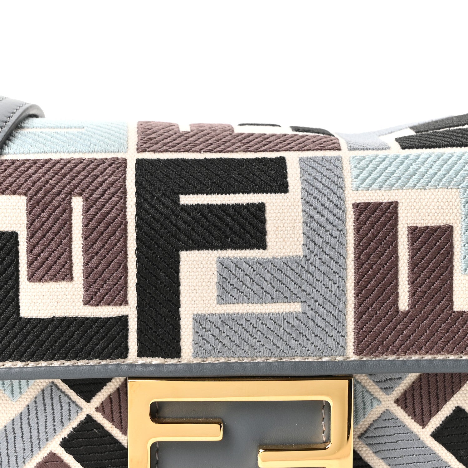 Fendi Canvas Vitello King Seta FF Embroidered Mini Baguette Anice Tortora 8 of 10