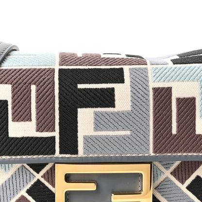 Fendi Canvas Vitello King Seta FF Embroidered Mini Baguette Anice Tortora 8 of 10
