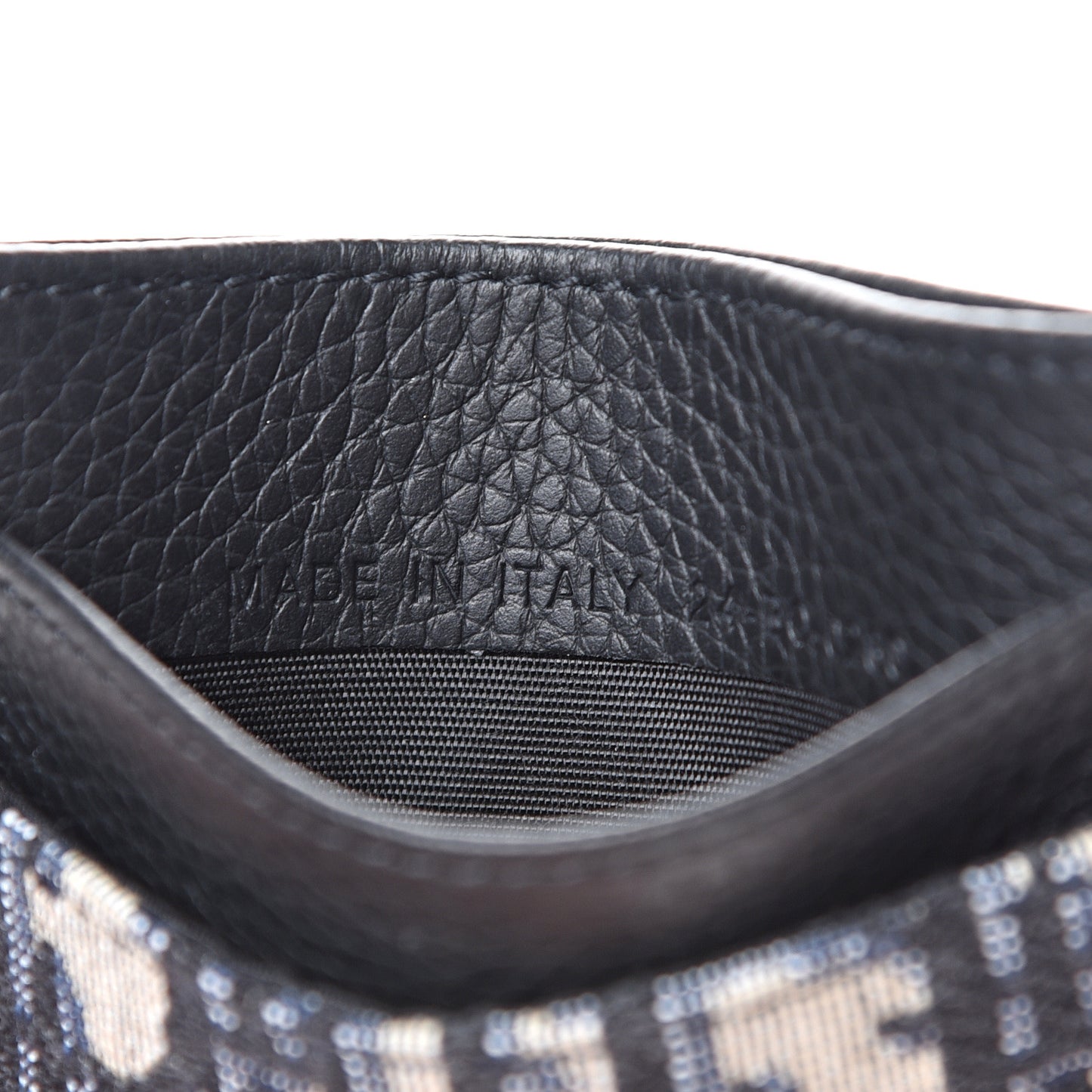 Grained Calfskin Oblique Card Holder Black