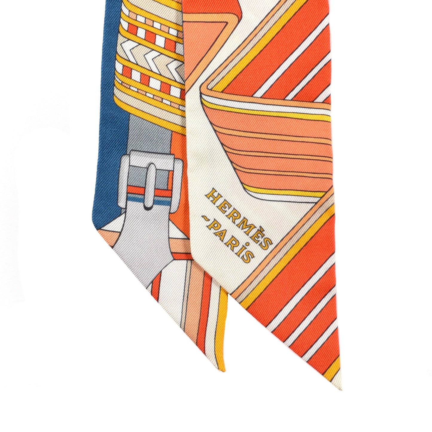 Silk Sangles En Zigzag Twilly Ivory Orange Bleu