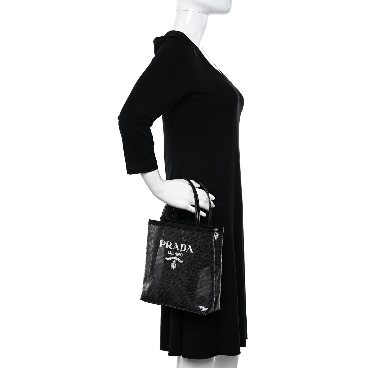 Sequin Mesh Small Tote Bag Black