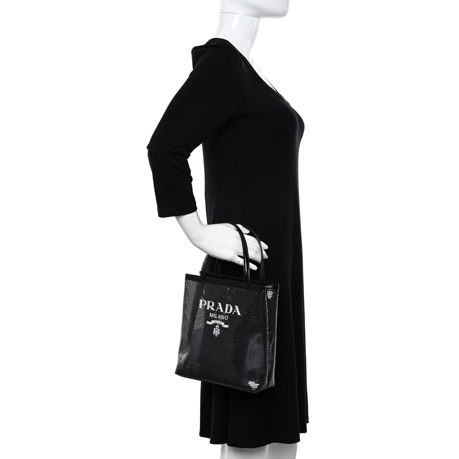 Prada Sequin Mesh Small Tote Bag Black 2 of 11