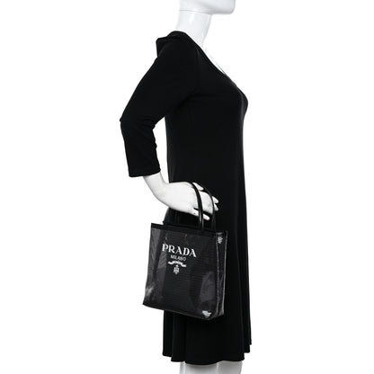 Prada Sequin Mesh Small Tote Bag Black 2 of 11