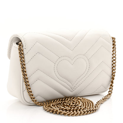 Gucci Calfskin Matelasse Super Mini GG Marmont Shoulder Bag White 3 of 11