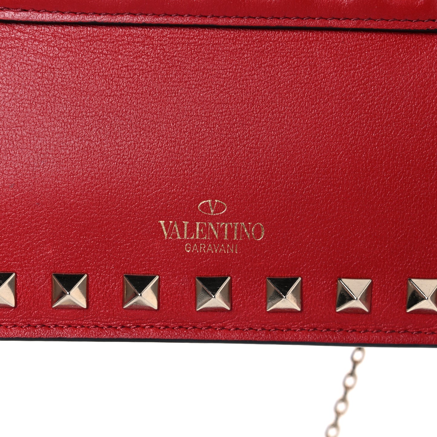 Calfskin Rockstud Phone Case With Chain Rosso Valentino