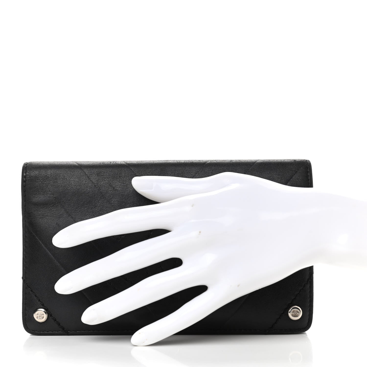 Chanel Lambskin Chevron Quilted CC Yen Wallet Black 2 of 11