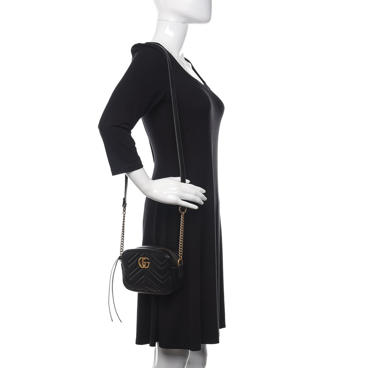 Calfskin Matelasse Mini GG Marmont Chain Shoulder Bag Black