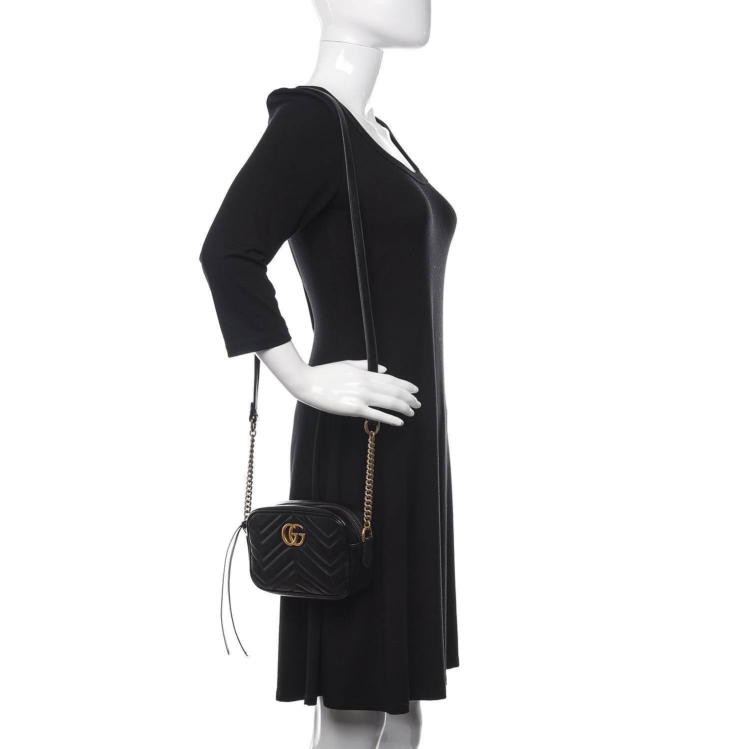 Gucci Calfskin Matelasse Mini GG Marmont Chain Shoulder Bag Black 2 of 9