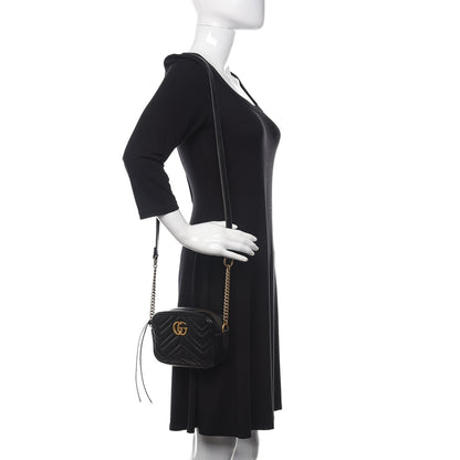 Gucci Calfskin Matelasse Mini GG Marmont Chain Shoulder Bag Black 2 of 9