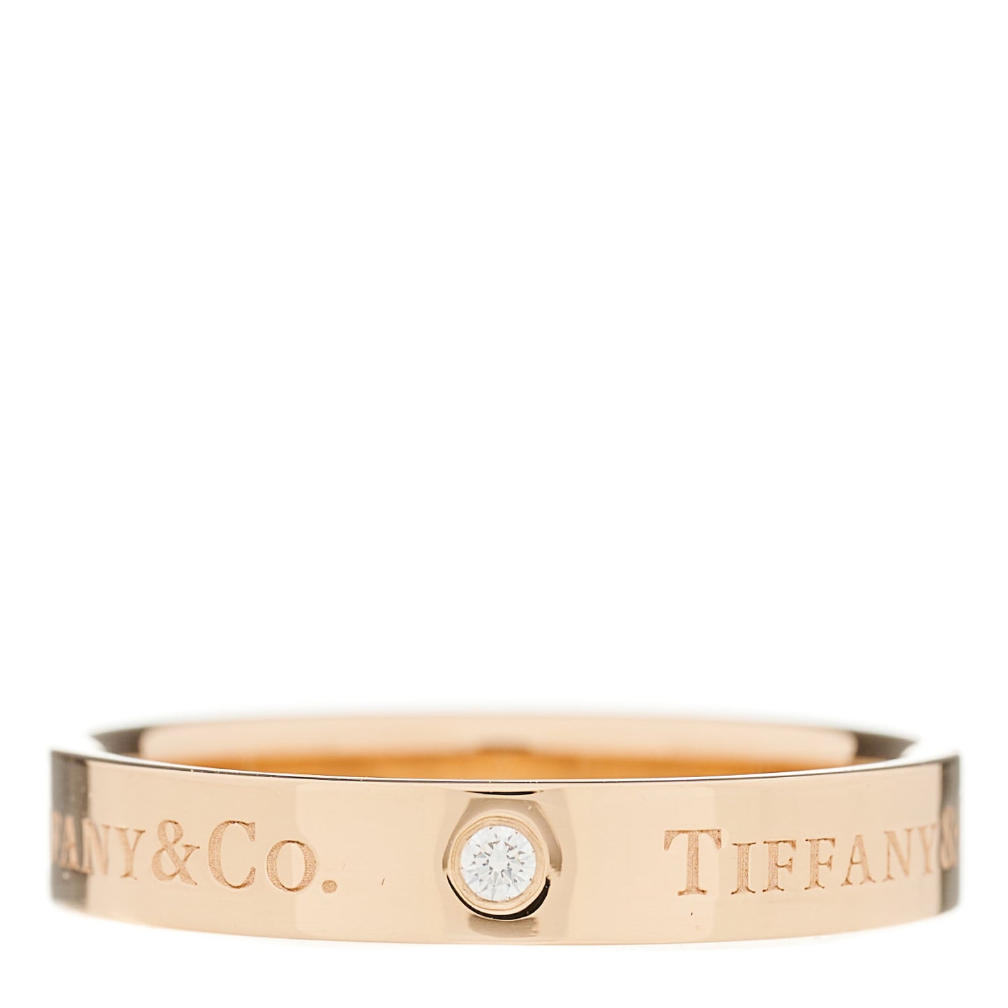 18K Rose Gold Diamond 4mm Logo Band Ring 61 9.5