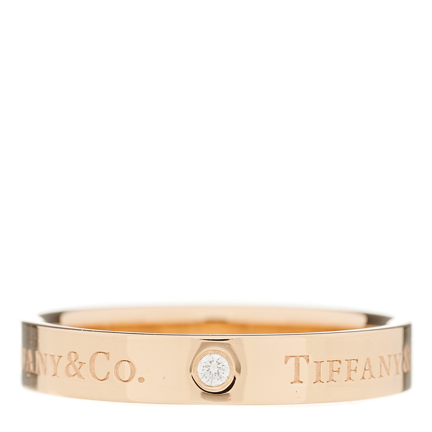 Tiffany 18K Rose Gold Diamond 4mm Logo Band Ring 61 9.5 1 of 3