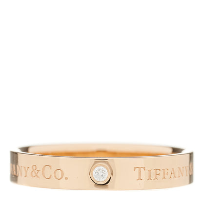 Tiffany 18K Rose Gold Diamond 4mm Logo Band Ring 61 9.5 1 of 3