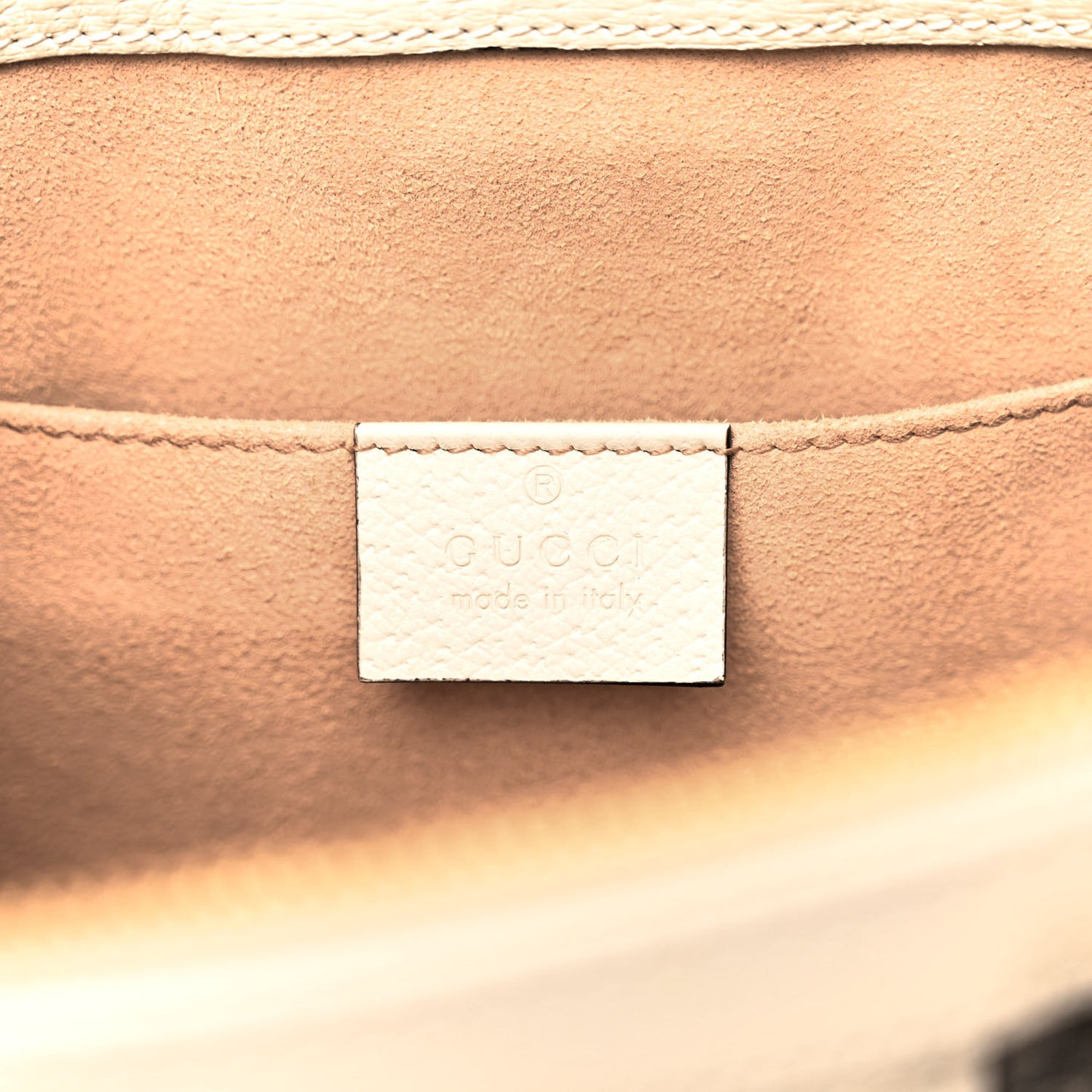 GG Supreme Monogram Textured Dollar Calfskin Web Small Ophidia Tote Bag Beige Ebony Mystic White