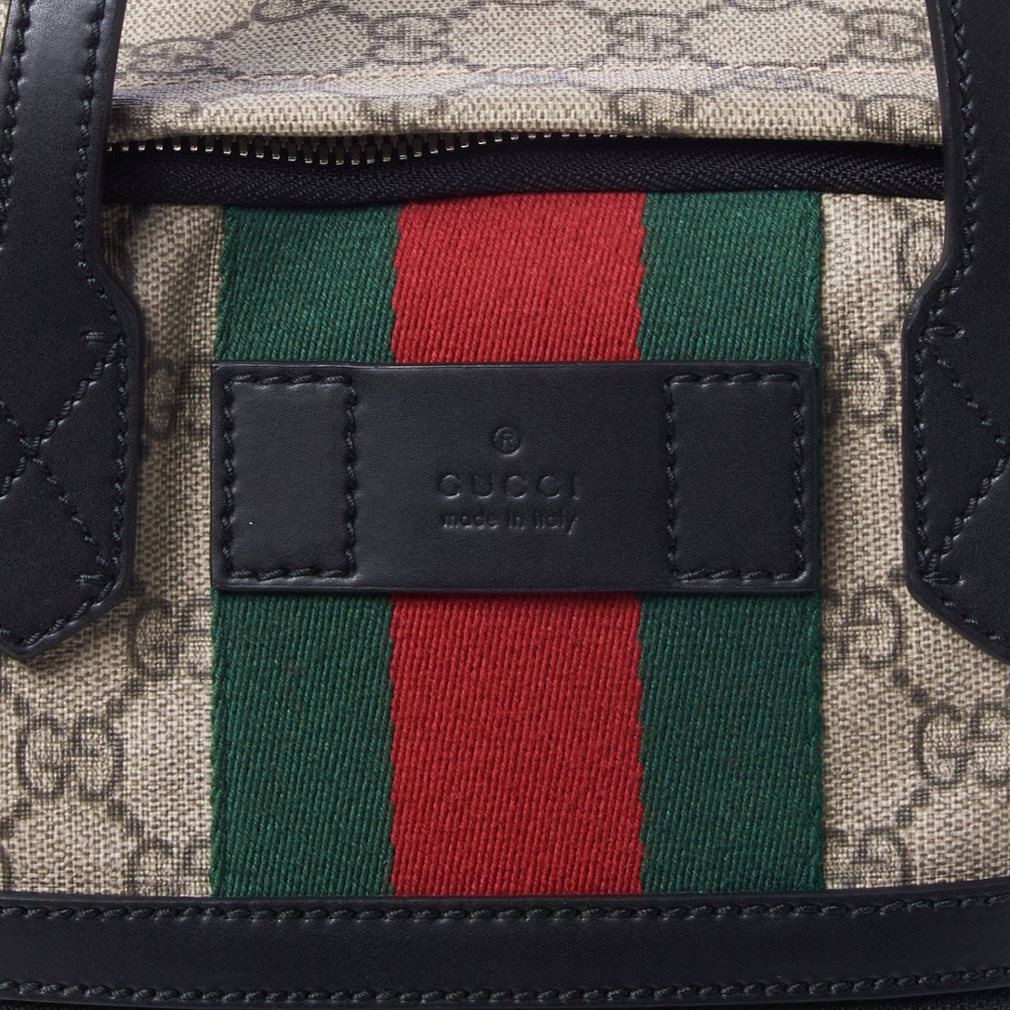 Soft GG Supreme Monogram Appia Calfskin Web Tote Backpack Beige Ebony Black