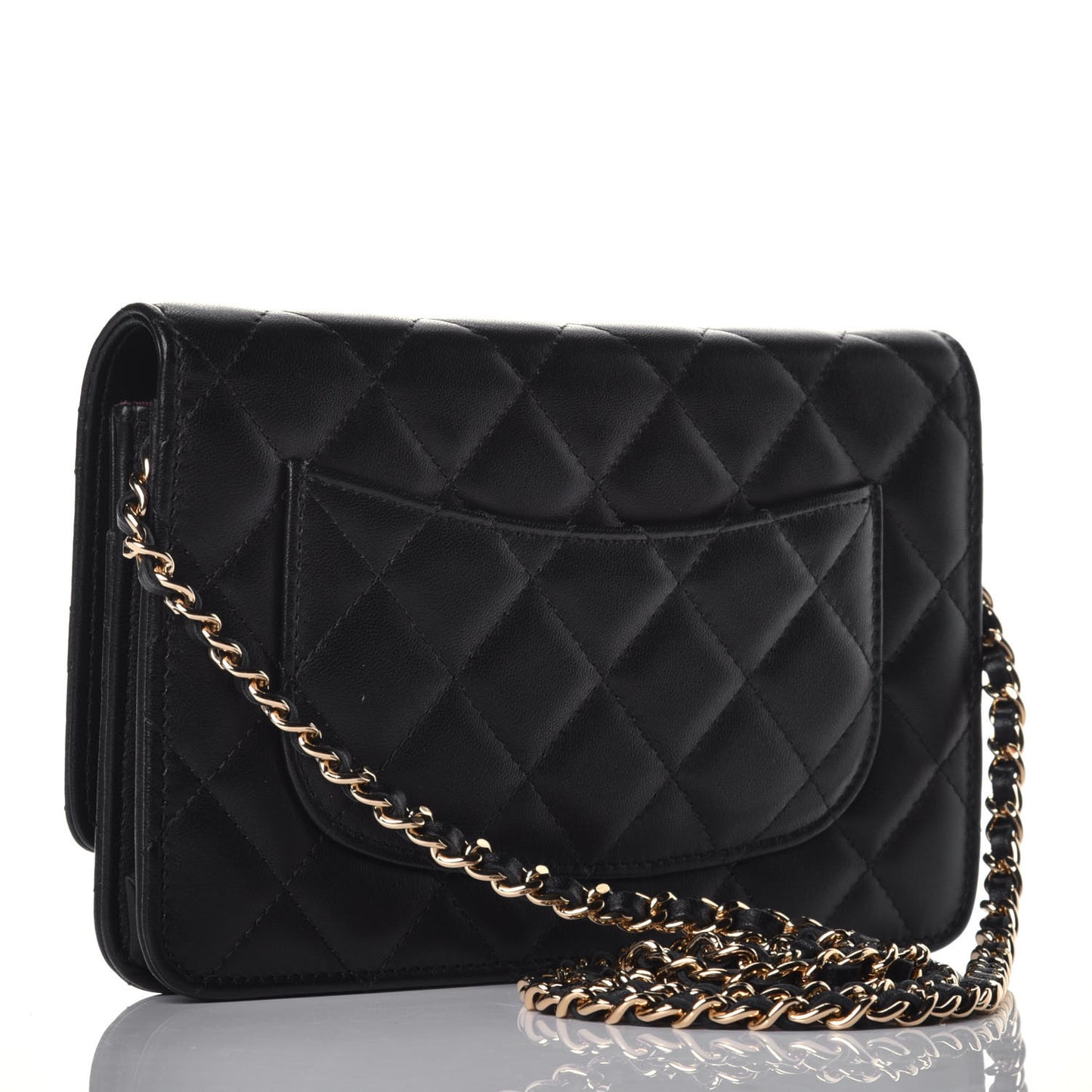 Lambskin Quilted Wallet On Chain WOC Black