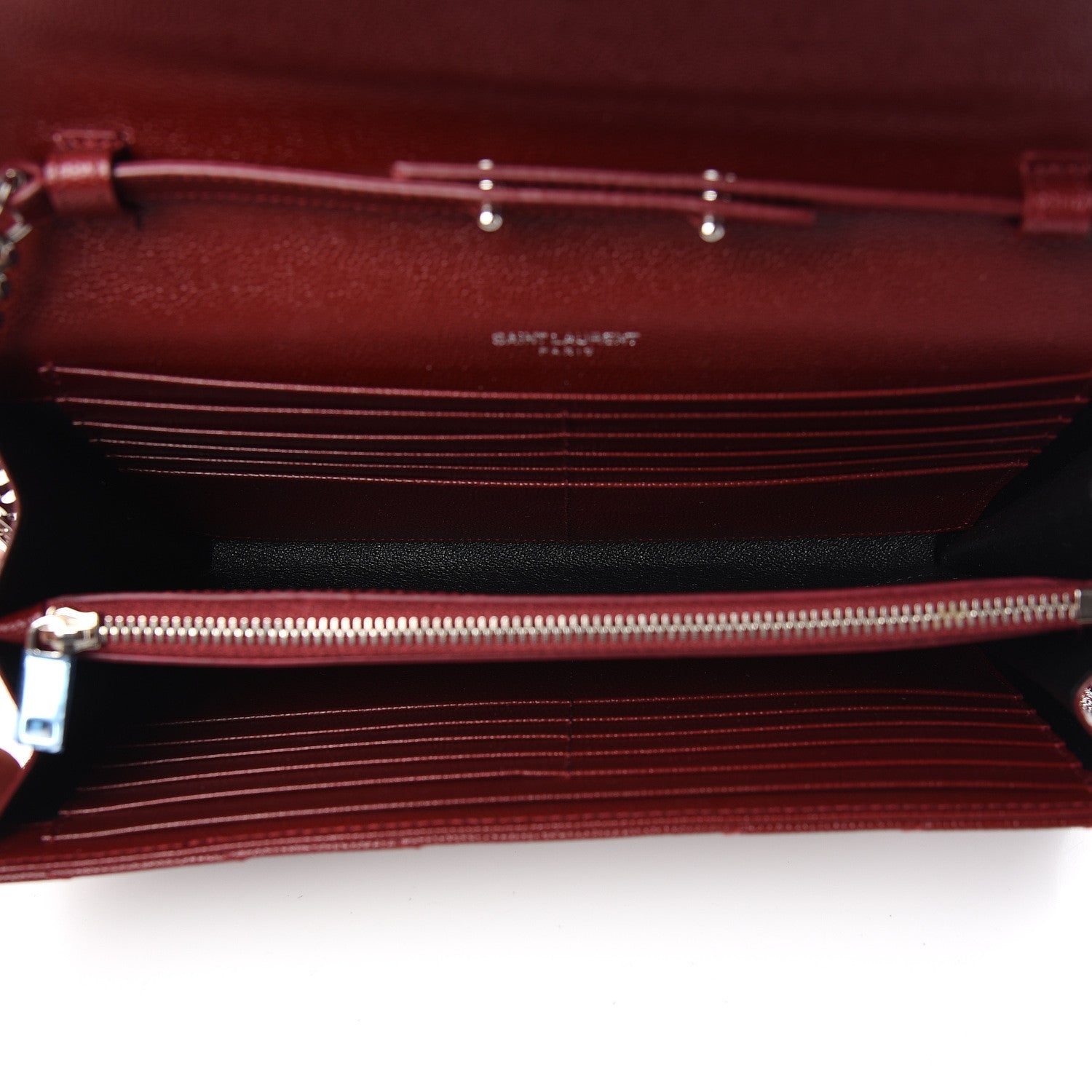 Saint Laurent Grain De Poudre Matelasse Chevron Monogram Chain Wallet Palissandre 5 of 9