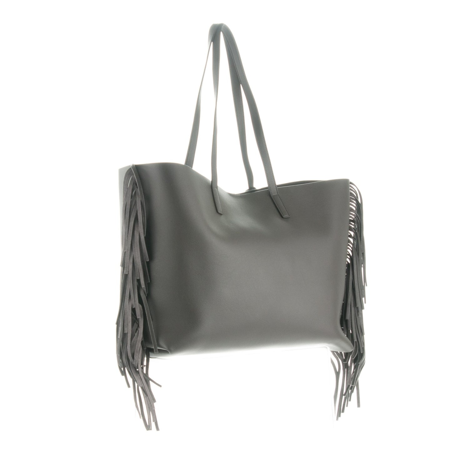 Calfskin Large Fringe Shopping Tote Dark Grey