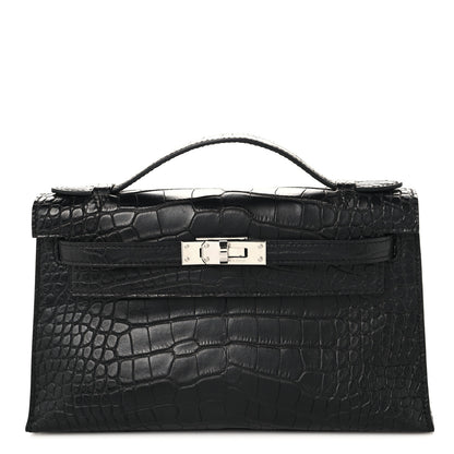 Hermes Matte Alligator Kelly Pochette Black 1 of 12