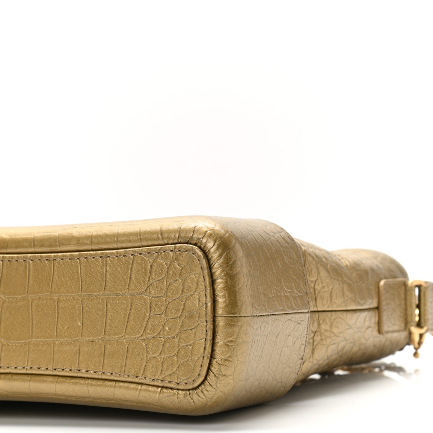 Metallic Calfskin Crocodile Embossed Medium Gabrielle Cocodile Hobo Gold