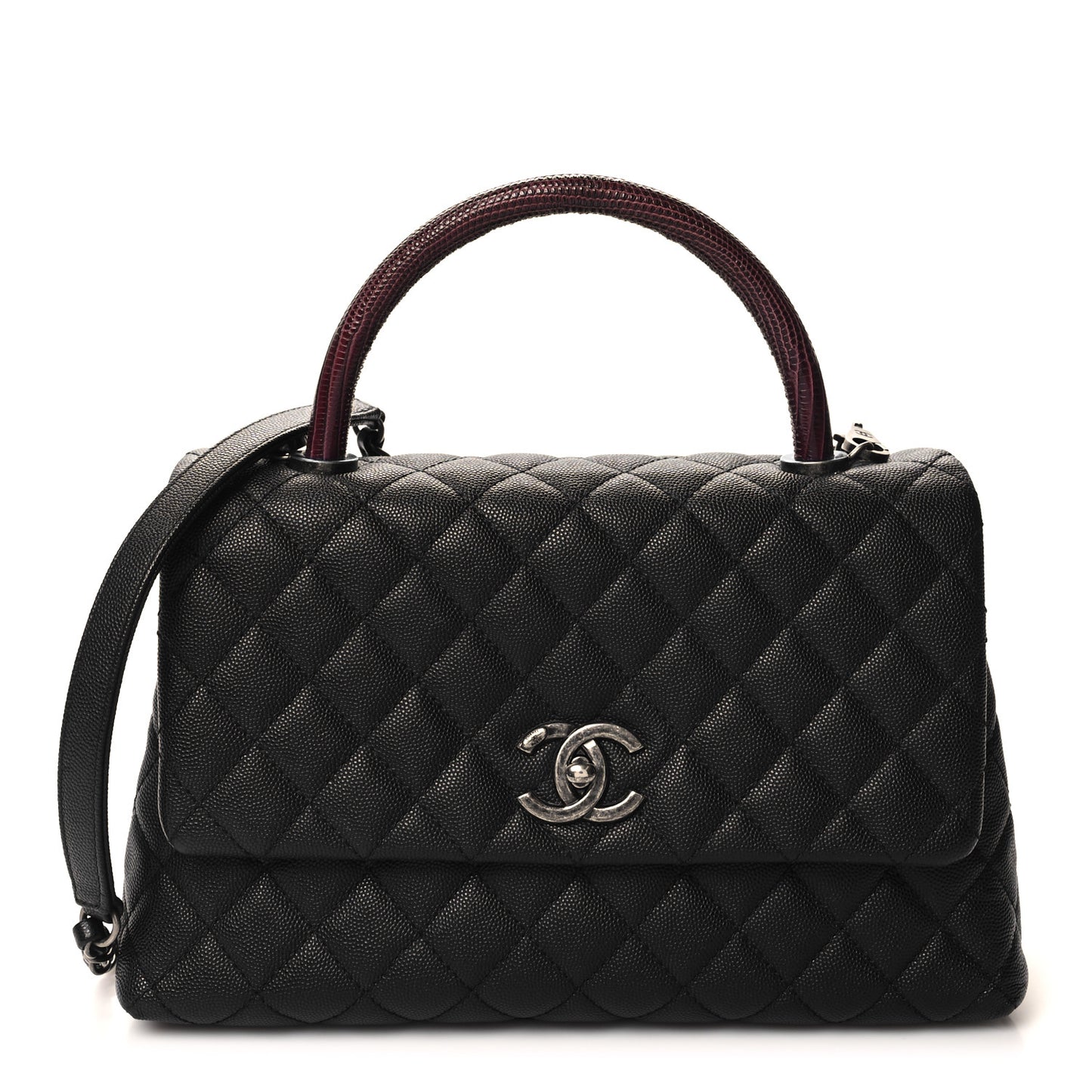 Caviar Lizard Quilted Small Coco Handle Flap Black