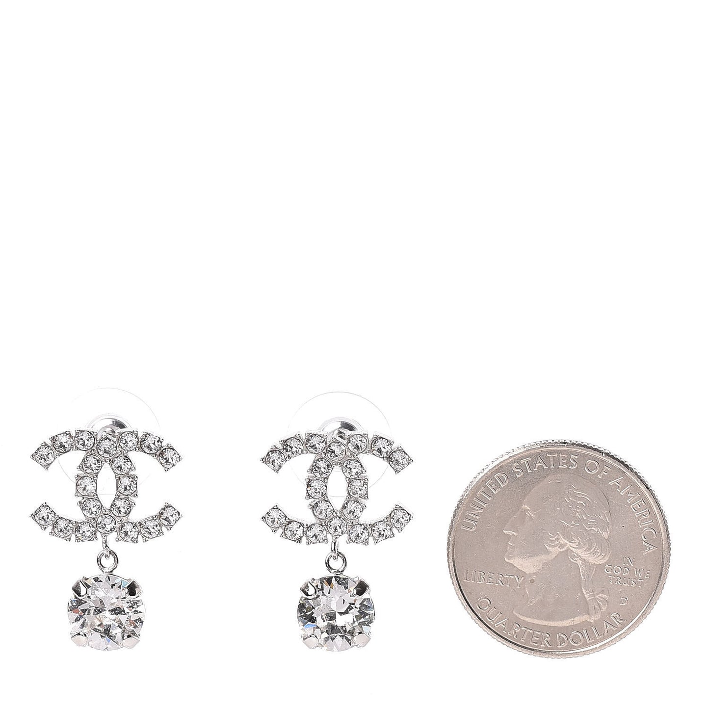 Crystal CC Drop Earrings Silver