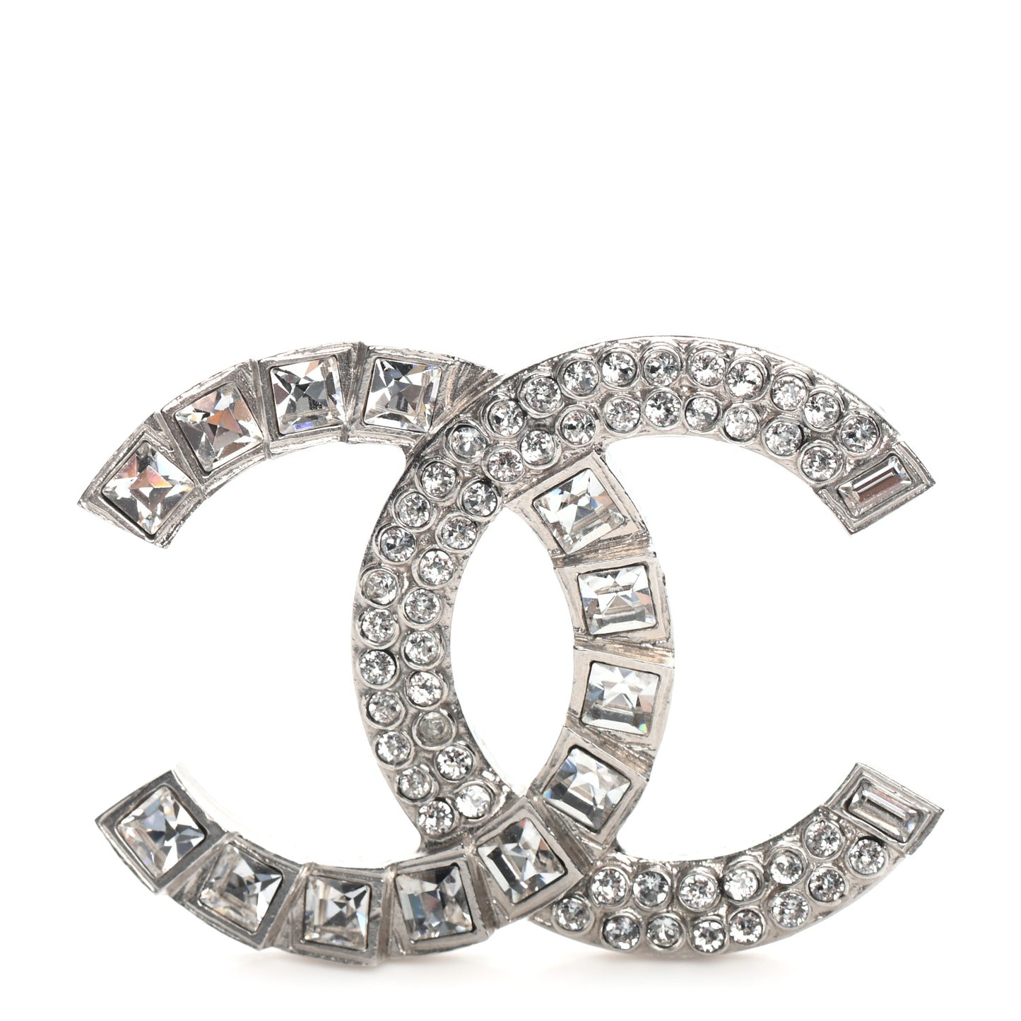 Baguette Crystal CC Brooch Silver