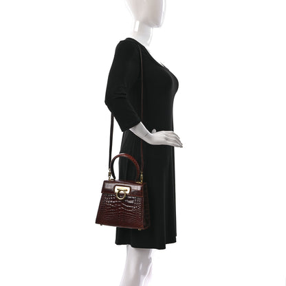 Salvatore Ferragamo Crocodile Gancini 2-Way Top Handle Bag Brown 2 of 9