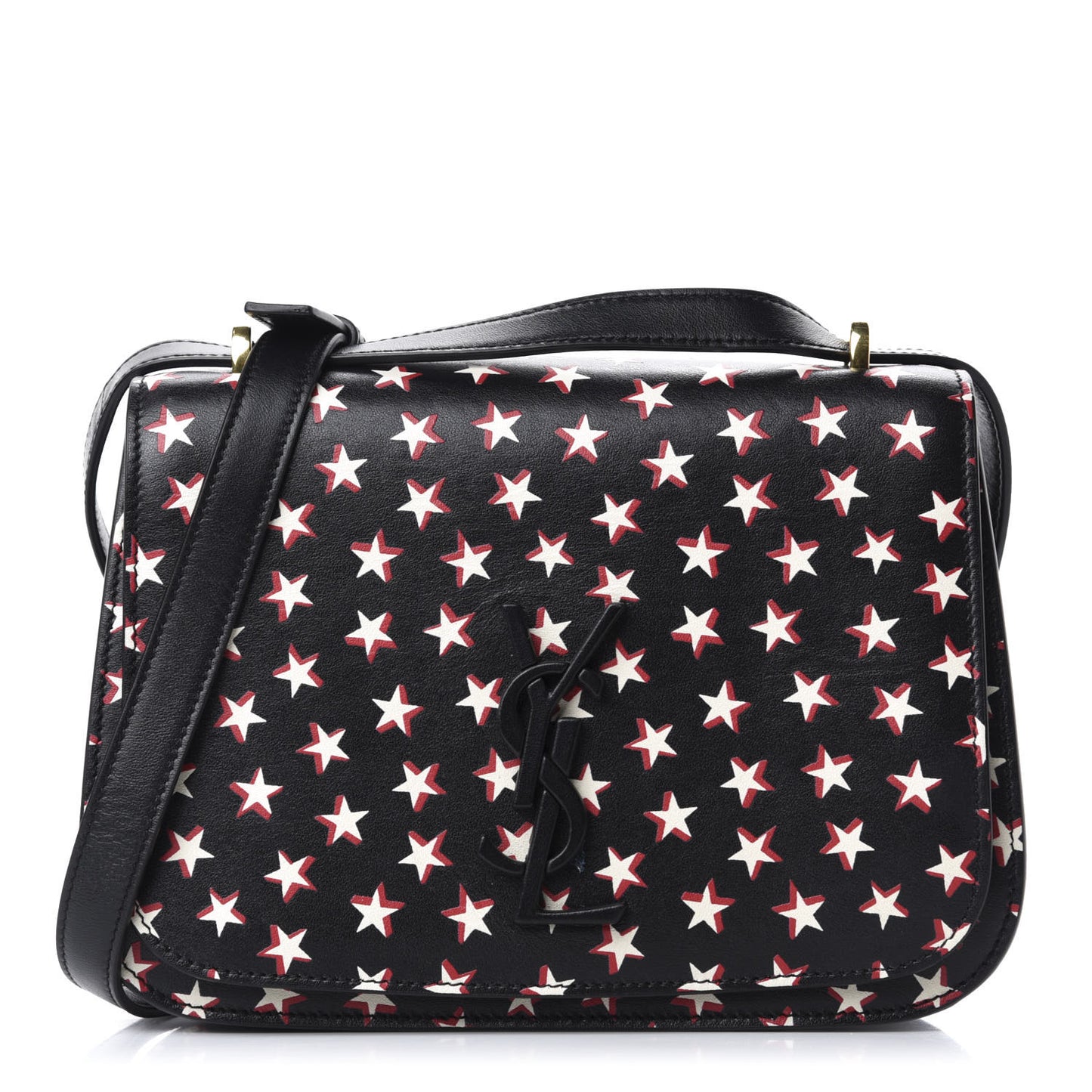 Smooth Calfskin Star Print Small Spontini Saddle Bag Black Ivory Red