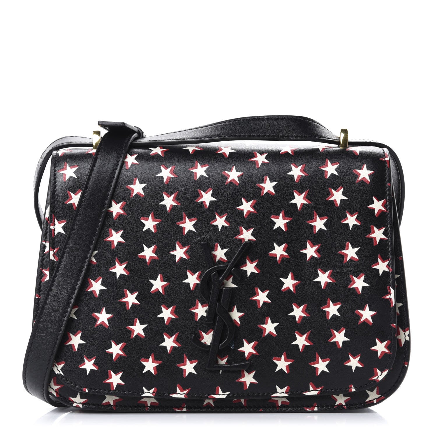 Saint Laurent Smooth Calfskin Star Print Small Spontini Saddle Bag Black Ivory Red 1 of 11