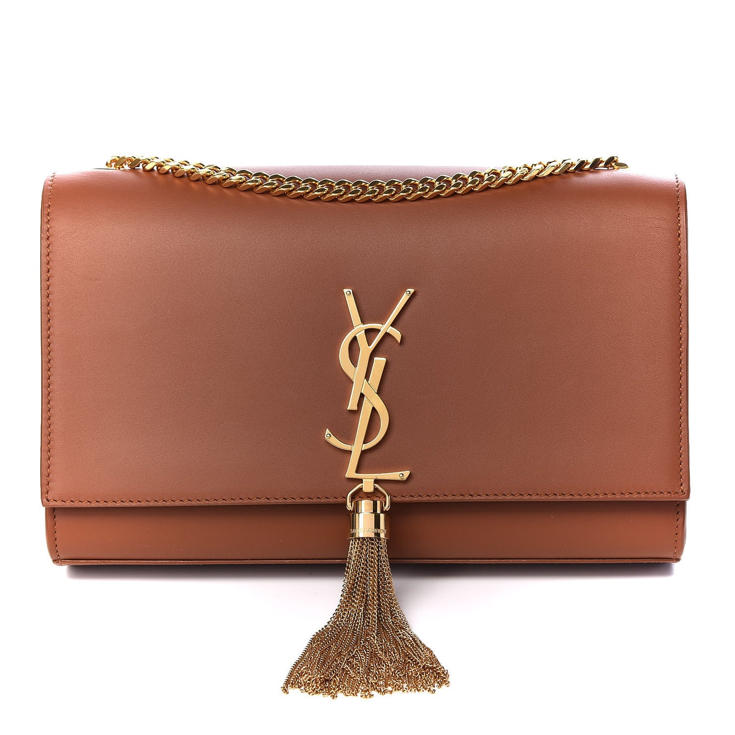 Smooth Calfskin Medium Classic Monogram Kate Tassel Satchel Fauve