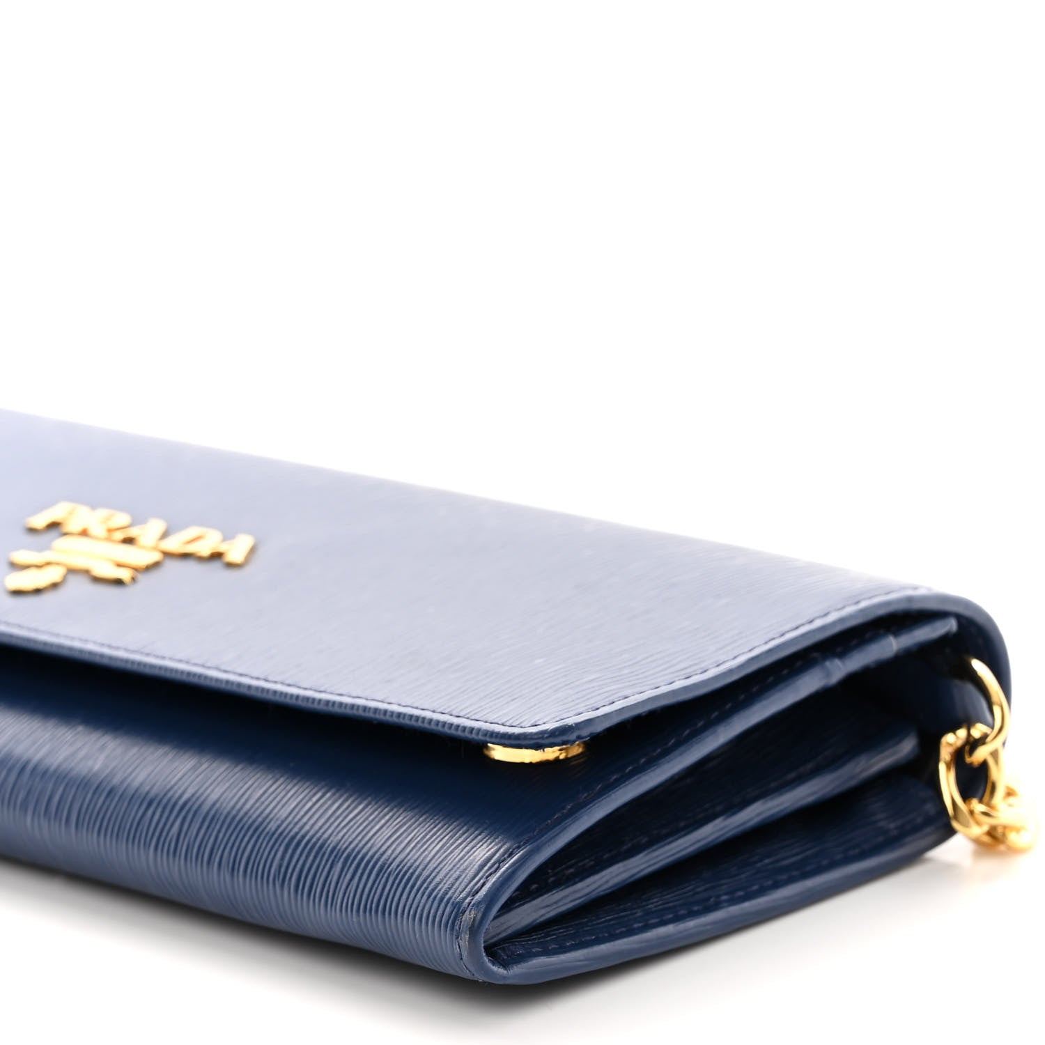 Prada Vitello Move Metal Oro Chain Wallet Bluette 9 of 9