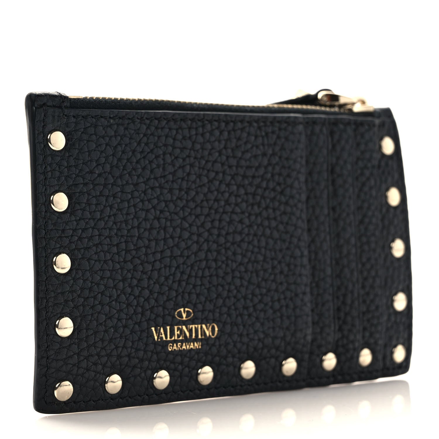 Valentino Garavani Pebbled Calfskin Rockstud Coin Case Card Holder Black 3 of 7