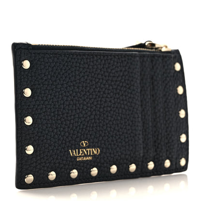 Valentino Garavani Pebbled Calfskin Rockstud Coin Case Card Holder Black 3 of 7