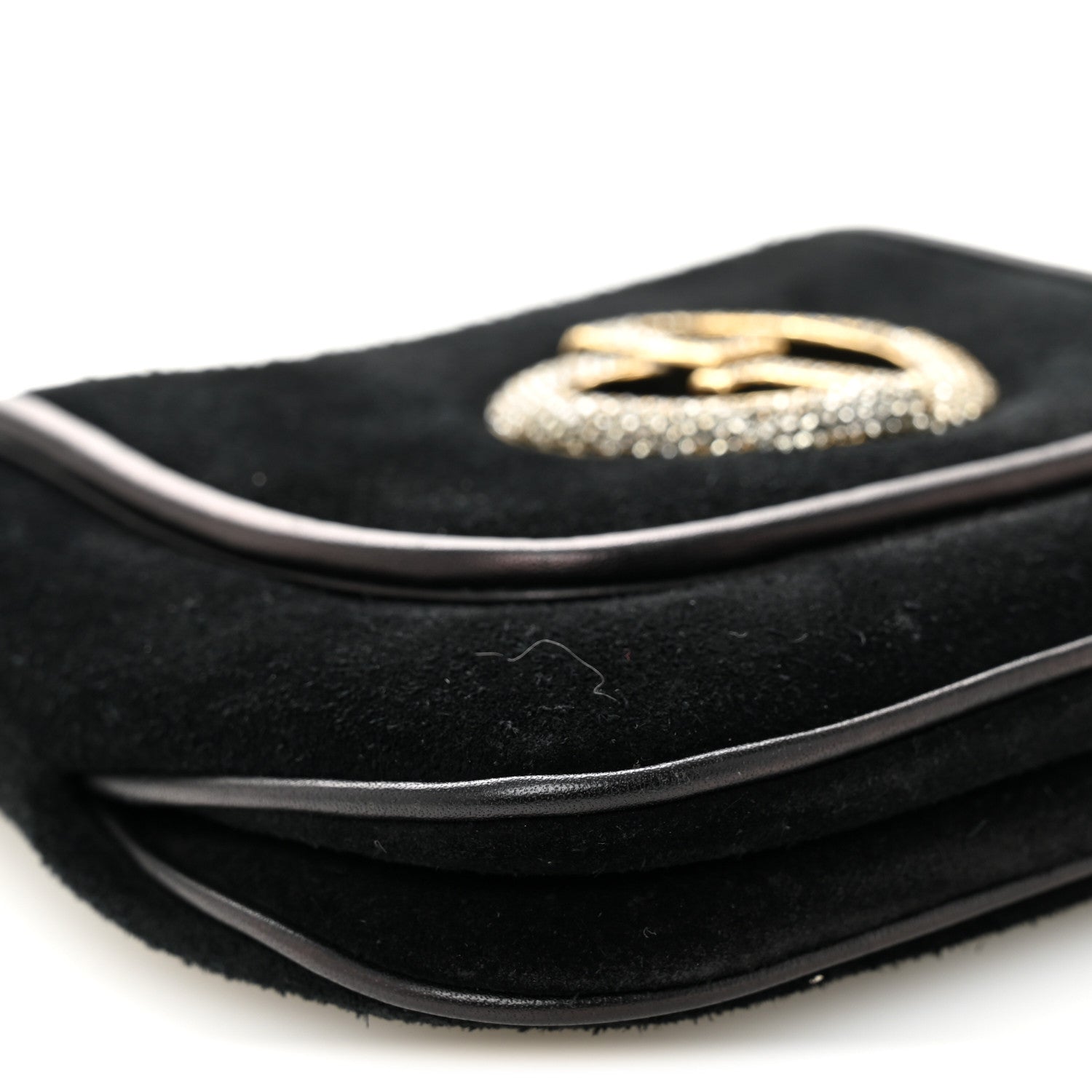 Gucci Suede Crystal 1973 Small Chain Shoulder Bag Black 9 of 11