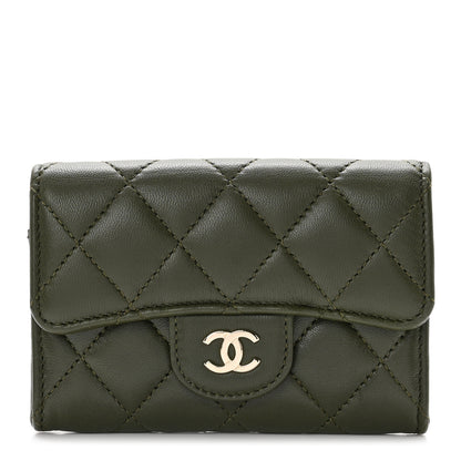 Chanel Lambskin Quilted Flap Card Holder Wallet Khaki 1 of 8