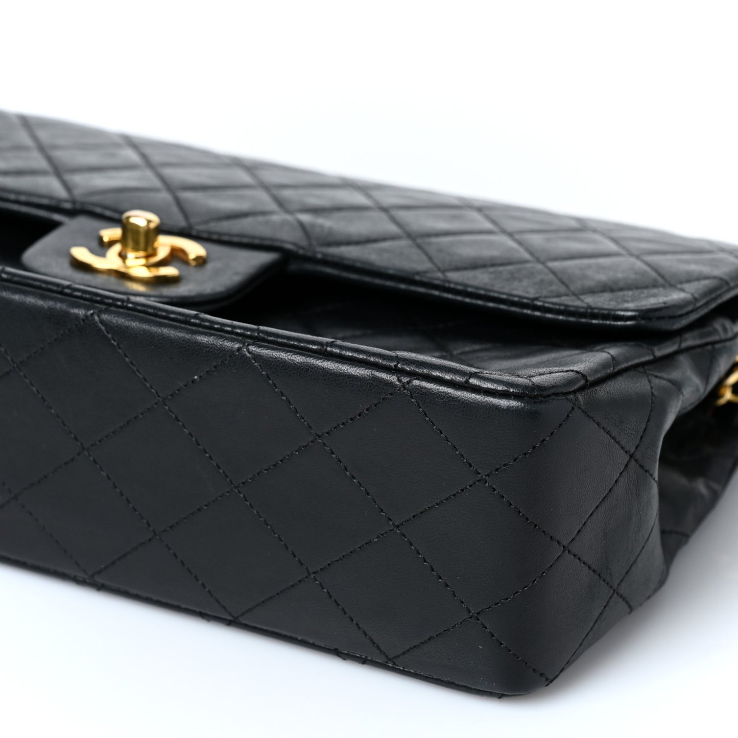Lambskin Quilted Medium Double Flap Black