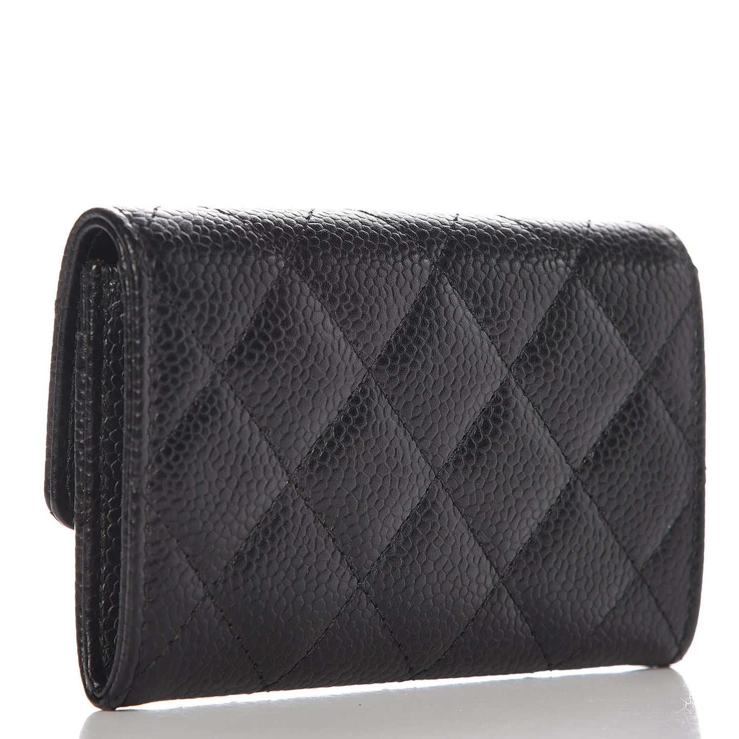 Caviar Quilted Flap Card Holder Black