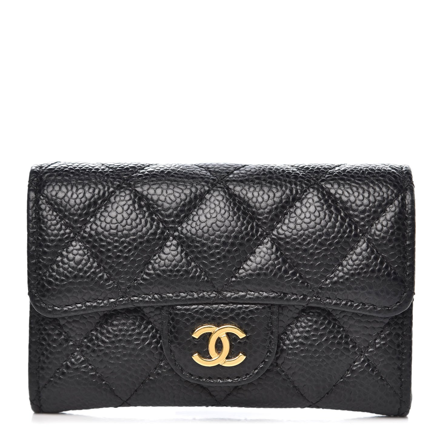Caviar Quilted Flap Card Holder Black