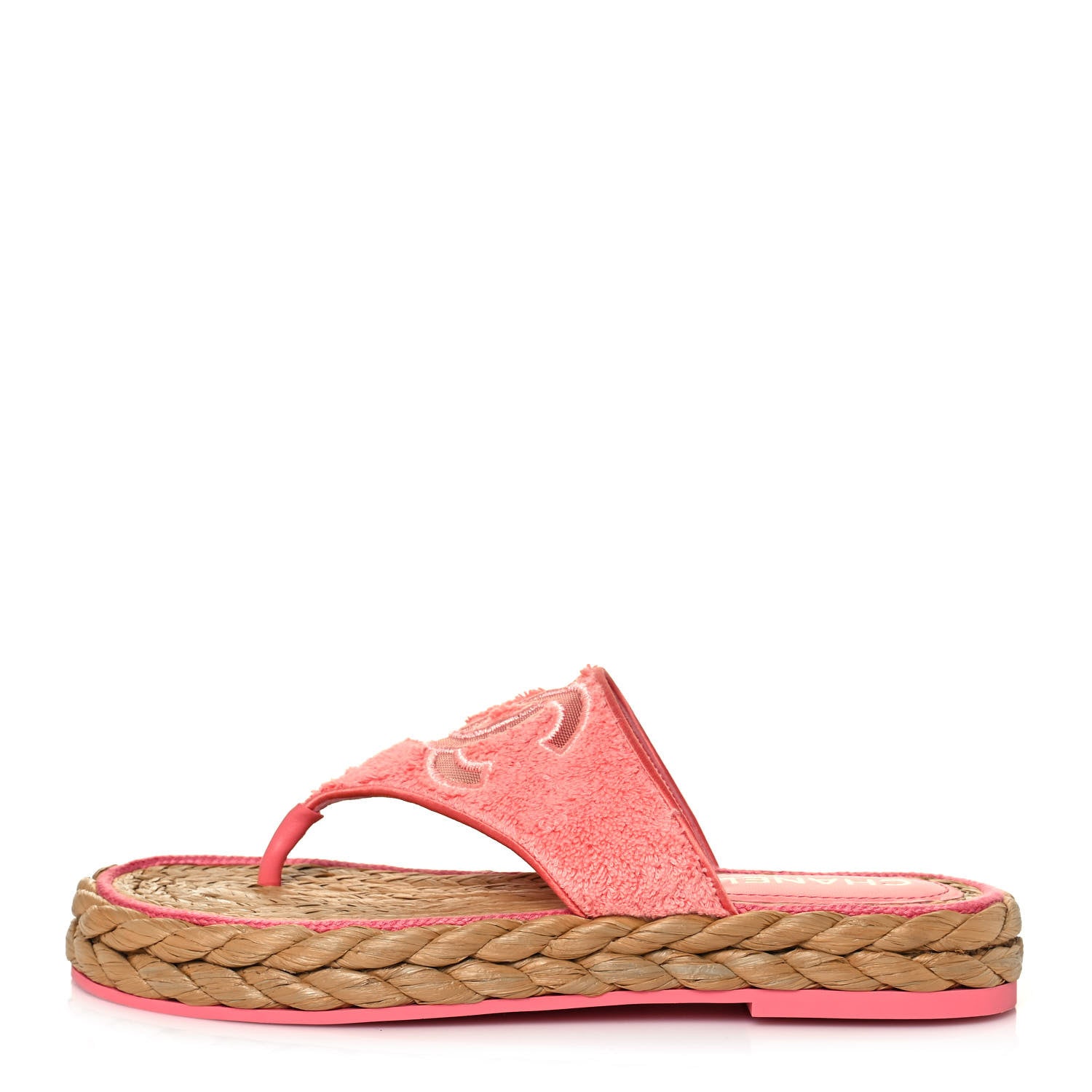 Chanel Terry Cloth Raffia CC Logo Thong Sandals 39 Pink 1 of 9