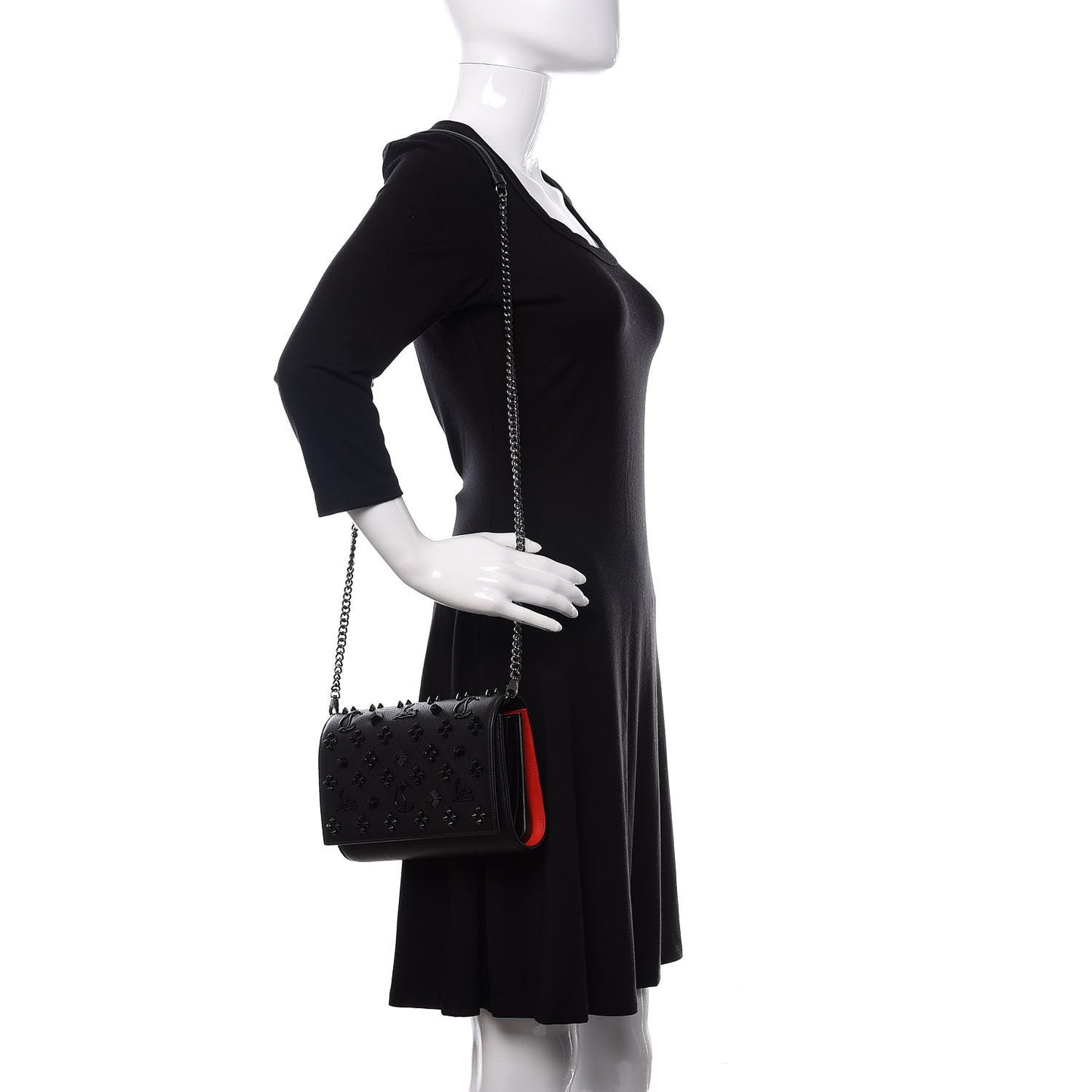 Calfskin Spikes Loubinthesky Paloma Clutch Black