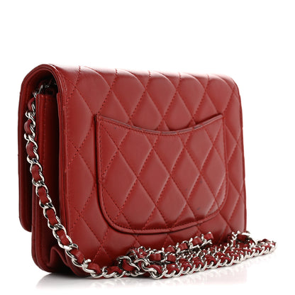 Chanel Lambskin Quilted Wallet On Chain WOC Red 3 of 18