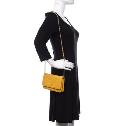 Chanel Caviar Chevron Quilted Wallet On Chain WOC Yellow 2 of 11
