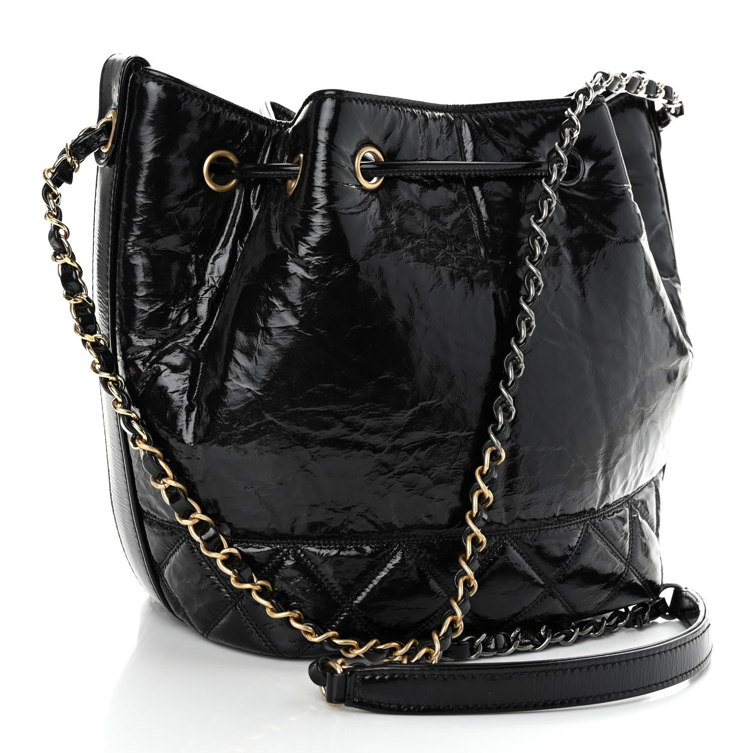 Chanel Shiny Aged Calfskin CC Chain Drawstring Bag Black 3 of 10